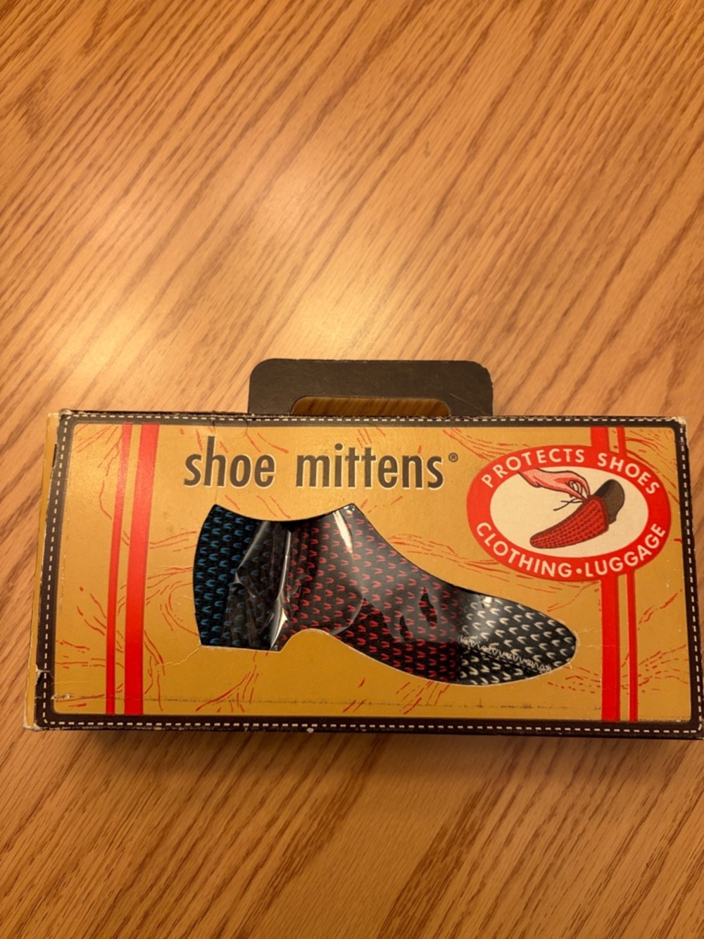 Vintage Ready For Travel CustomKnit Shoe Mittens Protectors in Black, Red & Blue